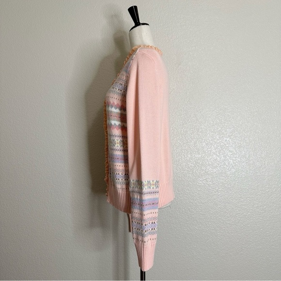 Crazy Horse Liz Claiborne Vintage Velvet Ruffle Pink Knit Cardigan, Size XL - Picture 6 of 13